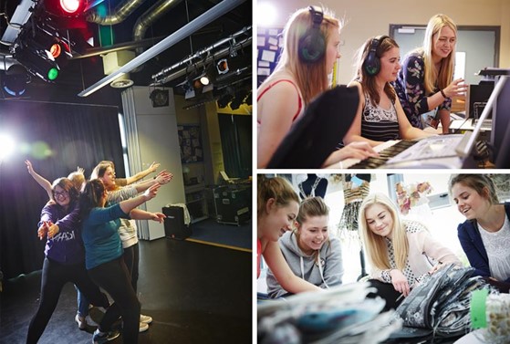 photo collage of female students in different learning environments