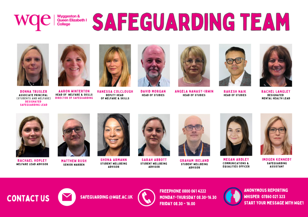 A poster showing the WQE Safeguarding Team