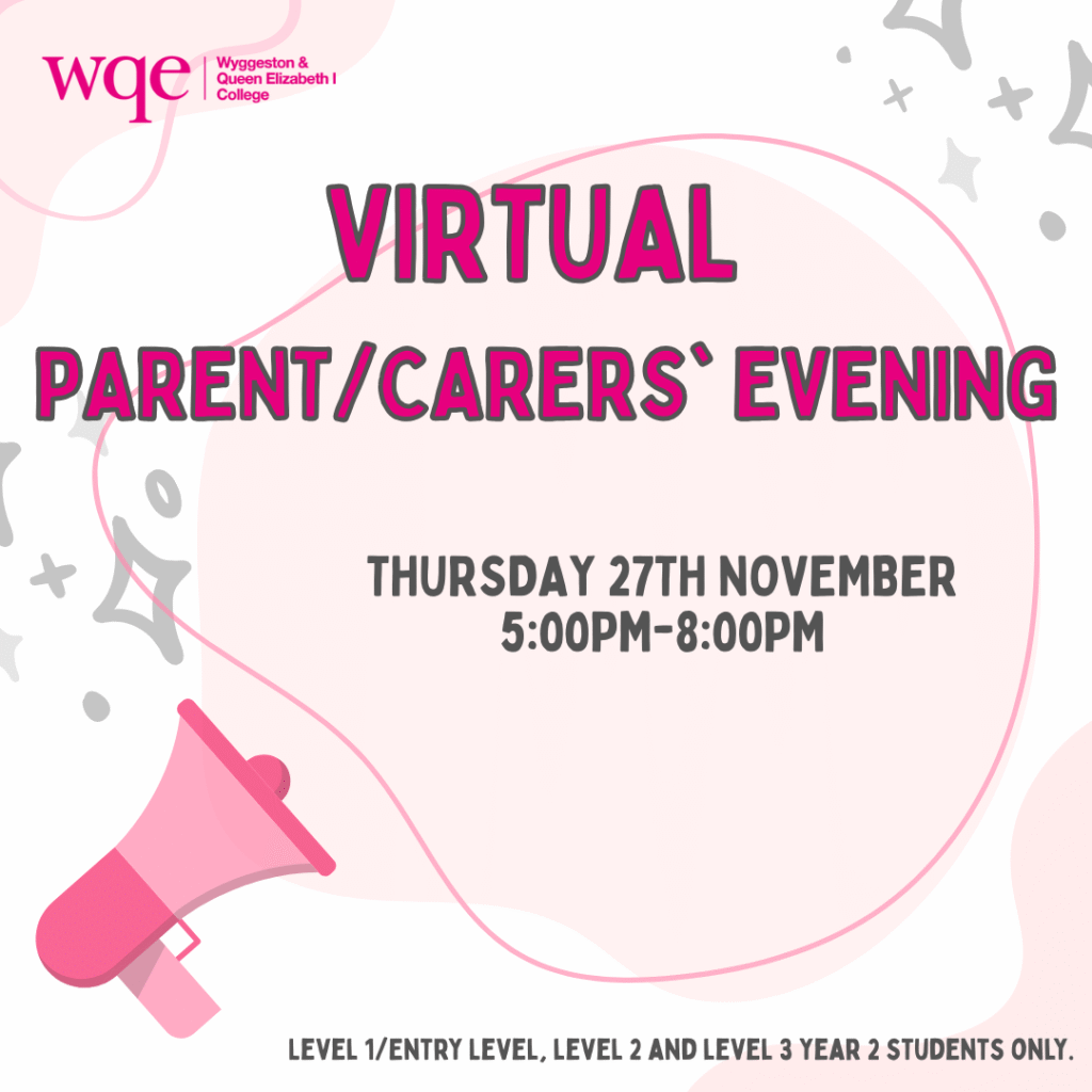 Virtual parent/carers evening on 27th November, 5–8pm, for WQE students only.