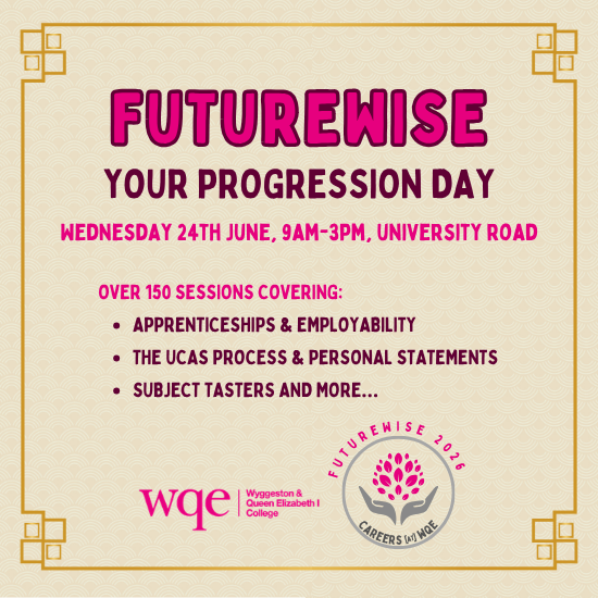 Event poster for Futurewise Progression Day on 24 June, 9am–3pm, at University Road.